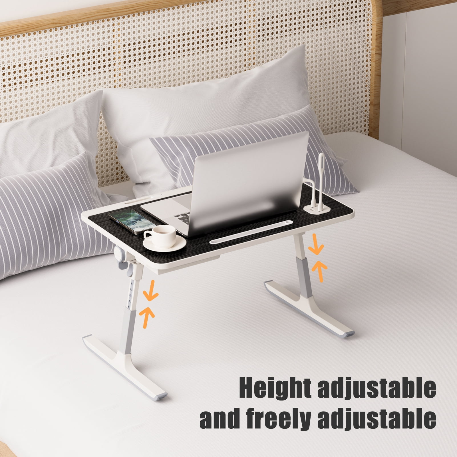 Wharick Floor Laptop Table Foldable Laptop Bed Stand Portable Lap Desk with Slot Design and Built-in USB Fan Lamp