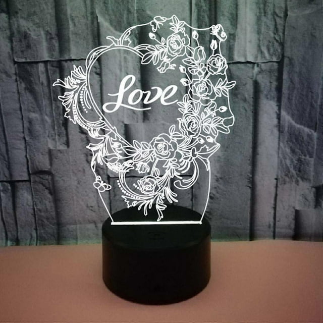 Qinwei LOVE 3D Night Light with Remote Control Smart Touch 3D Illusion LED Lamp for Party Dating Wedding Anniversary --- Black Seat