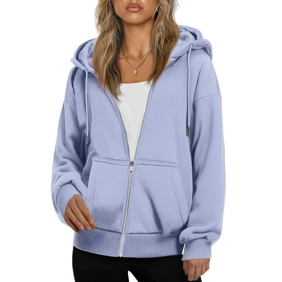 Womens Zip Up Hoodies Long Sleeve Hooded Sweatshirts Y2K Fall Fashion Clothes Casual Trendy Jacket Light Purple XL