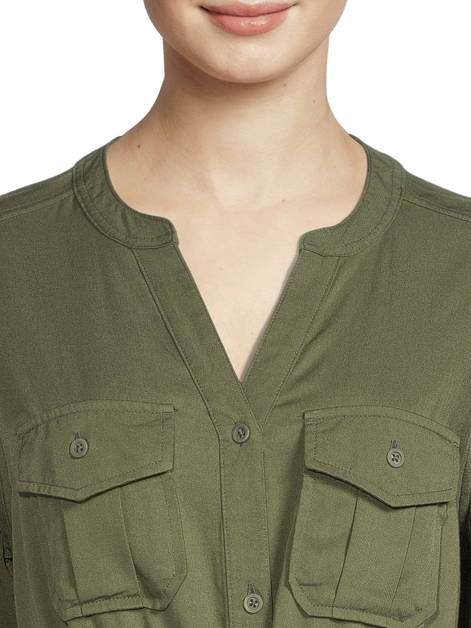 Time & Tru Women's Long Sleeve Utility Shirt Dress