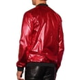 thumbnail image 3 of Chaqueta Holográfica INSPIRE CHIC para hombres, chaqueta bomber brillante con cremallera, varsity roja, talla XL, 3 of 4