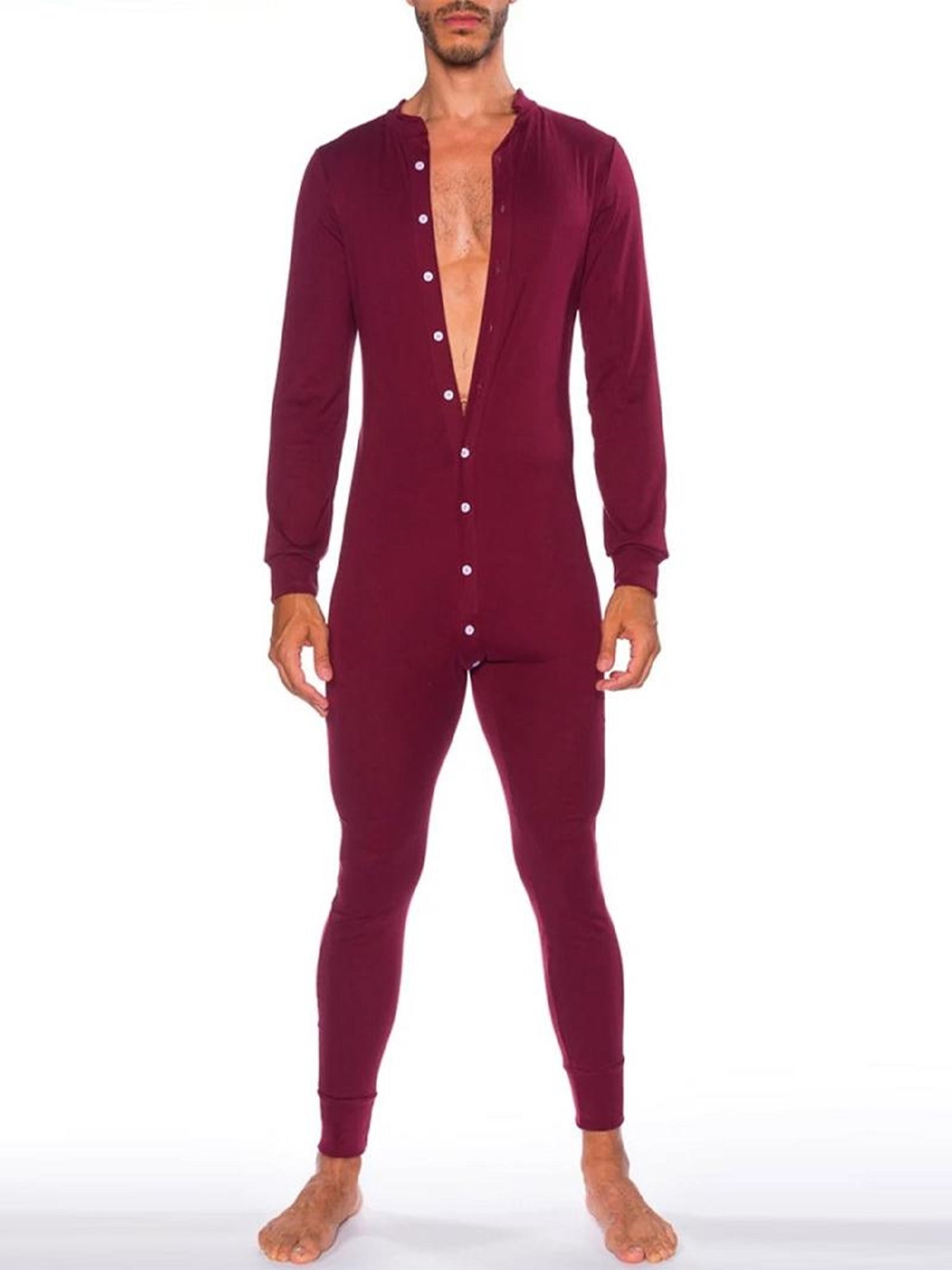 Men's OnePiece Crew Neck Sexy Jumpsuit Flap Button Closure Tracksuit