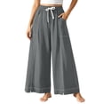 thumbnail image 2 of Ynynloco Women's 100%Cotton Wide Leg Lounge Pants with Pockets Flowy Lightweight High Waisted Drawstring Loose Casual Trousers, 2 of 8