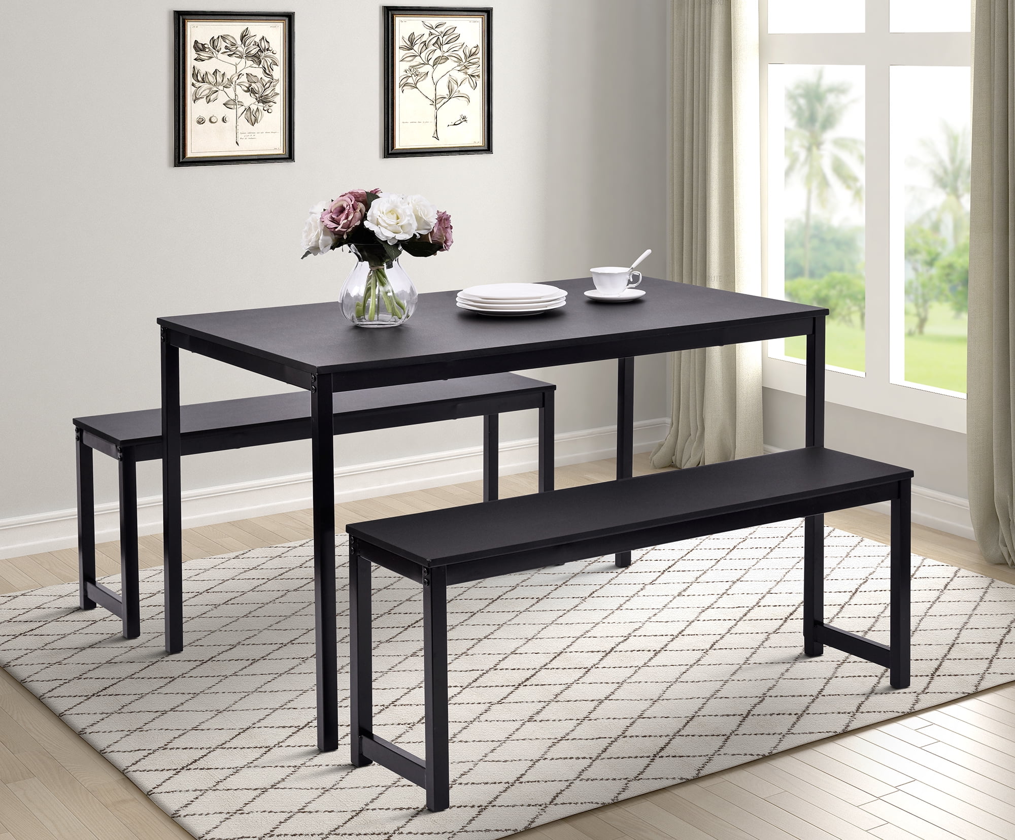 Steel Legged Cushioned Bench For Dining Room Table