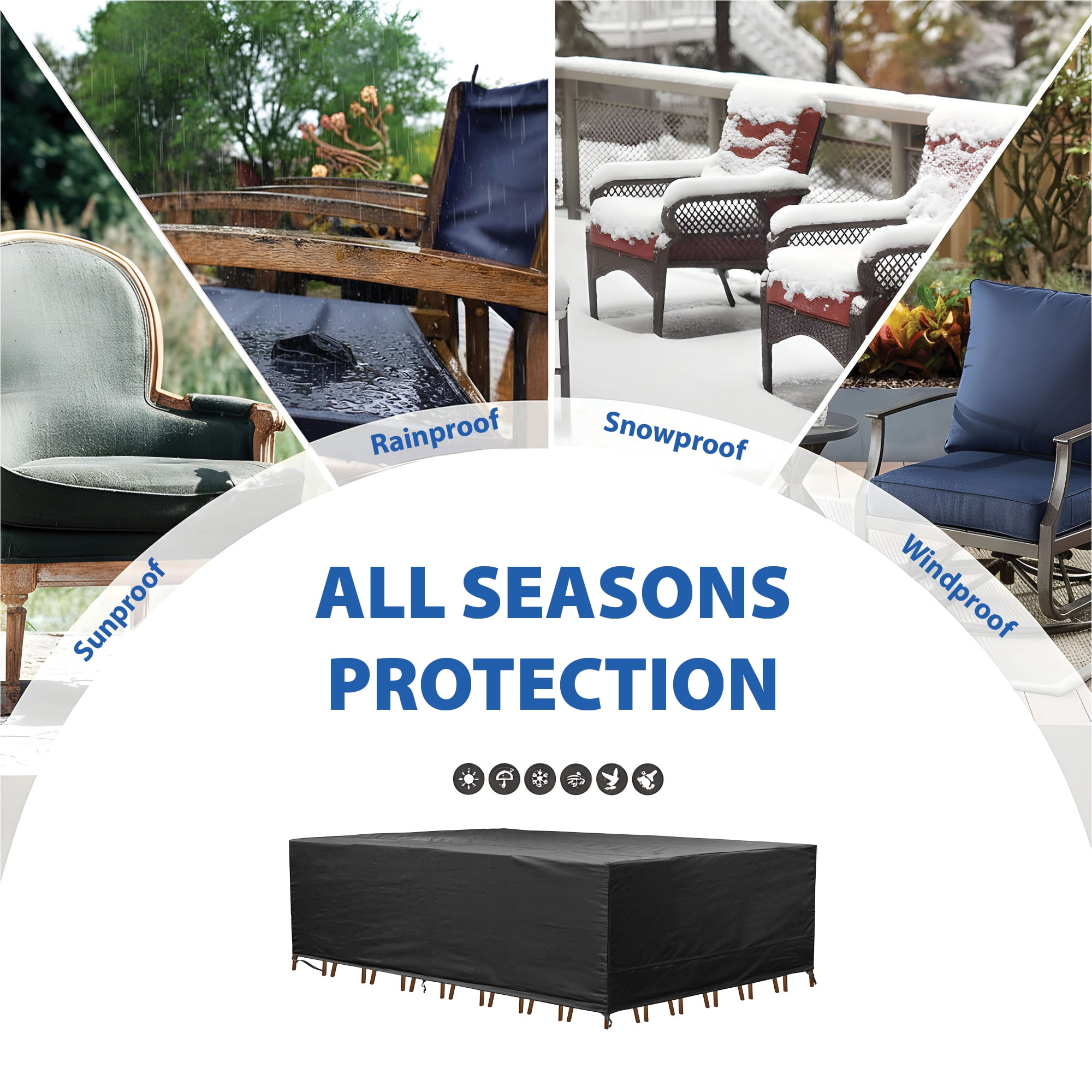 Mainstays 126" x 85" x 35" Black Large Universal Rectangular Patio Furniture Cover With Buckle Closures