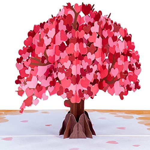 Paper Love Tree of Hearts Pop Up Card, Handmade 3D Popup Greeting Cards for Mothers Day, Valentines Day, Wedding, Anniversary, Love, Romance, Thinking of You, All Occasion