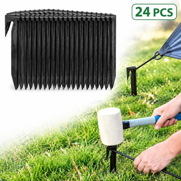 24 Pack Plastic Inflatable Stakes with Hooks and Ropes, 3.35 Inch Ground Stakes for Holiday Yard Tent Canopy Garden Decor