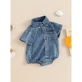 thumbnail image 6 of BemeyourBBs Western Baby Boys Girls Summer Clothes Infant Denim Romper Baby Cowgirl Cowboy Outfit Short Sleeve Button Down Collar Casual Bodysuits Playsuit, 6 of 10