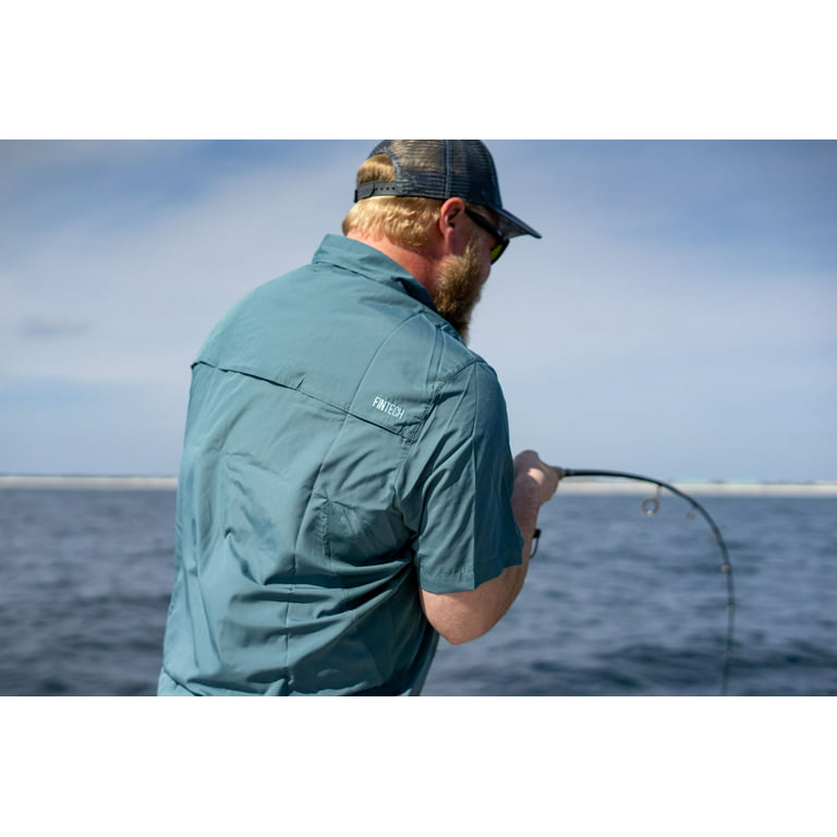 Fintech Men's Short Sleeve Fishing Shirt, Size: Large, Blue