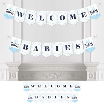 It’s Twin Boys  - Blue Twins Baby Shower Bunting Banner - Party Decorations - Welcome Babies