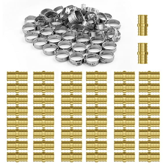 KFFKFF Pipe Accessories, 1/2" 50PCS Brass Pipe Accessories, Clamp-secured Direct-Flow Pipe Connector Brass Air Accessories, Robust Plumbing Accessories Tube Adapter for Heating/Shower Systems