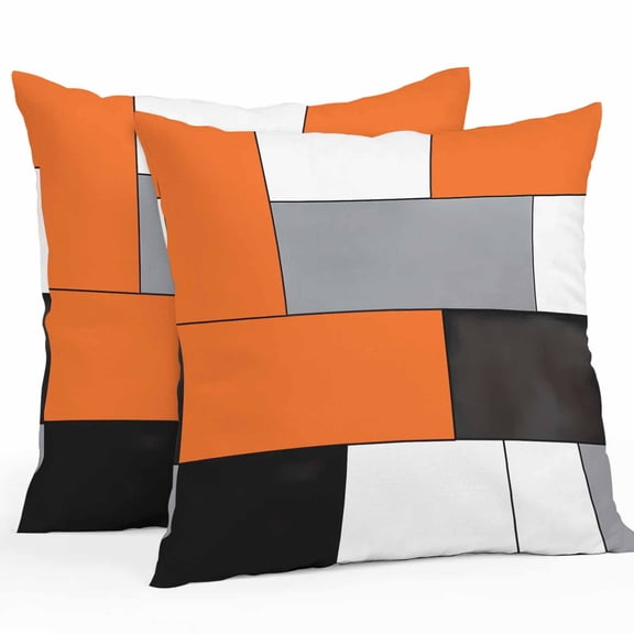 Orange Grey Geometric Throw Pillow Covers 26x26 Inch Set of 2, Modern Black White Abstract Art Waterproof Outdoor Pillow Covers, Decorative Cushion Pillowcases for Couch, Sofa, Bed, Garden, Patio