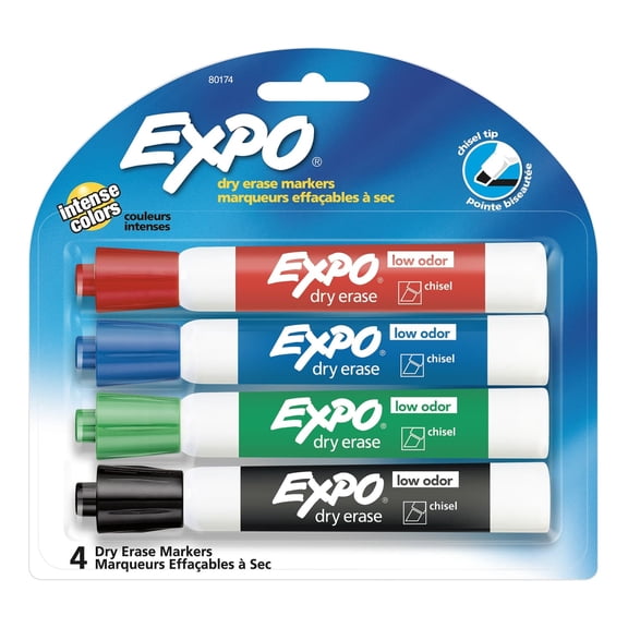Expo Low Odor Dry Erase Markers, Chisel Tip, Assorted Colors