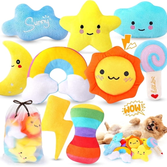 Whimsical Squeaky Dog Toys for Small Dogs & Puppies – Plush Toys Pack with Storage Bag, 9 Pcs Stuffed Puppy Chew Toys with Squeakers to Relieve Boredom