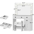 thumbnail image 7 of Linor 35.4" Makeup Vanity Desk with Mirror, Lights, and Chair, Farmhouse White Rustic Vanity Desk, Easily Assembled 3 Color Lighting Mode Makeup Vanity for Women, Wooden Top, 7 of 7