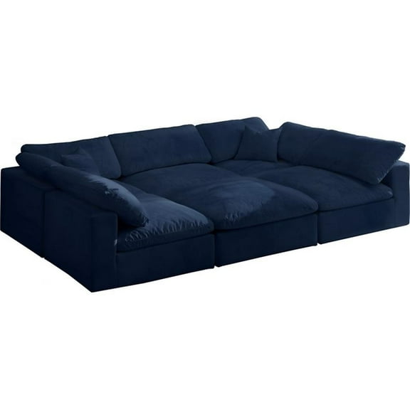 Maklaine Contemporary Navy Velvet Down Filled Overstuffed Modular Sectional Sofa