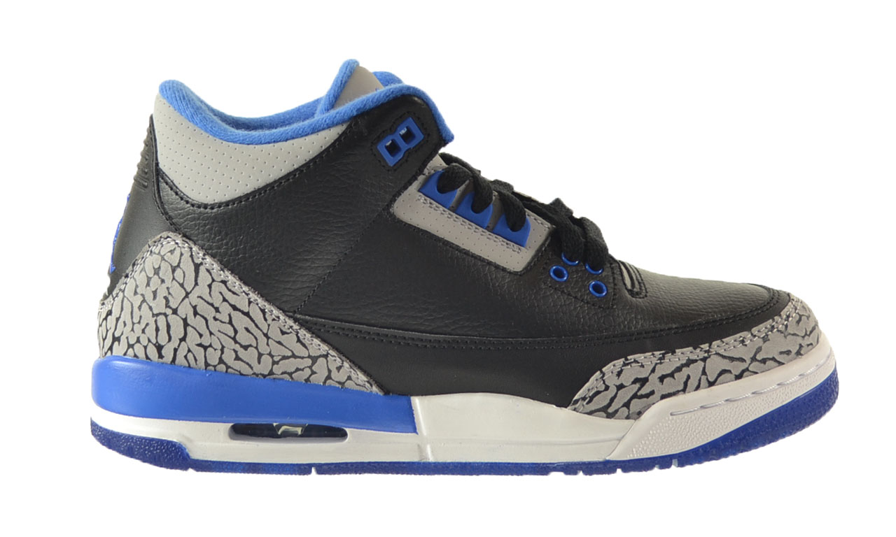 Air Jordan 3 Retro BG Big Kids Shoes Black/Sport Blue/Wolf Grey 398614 ...