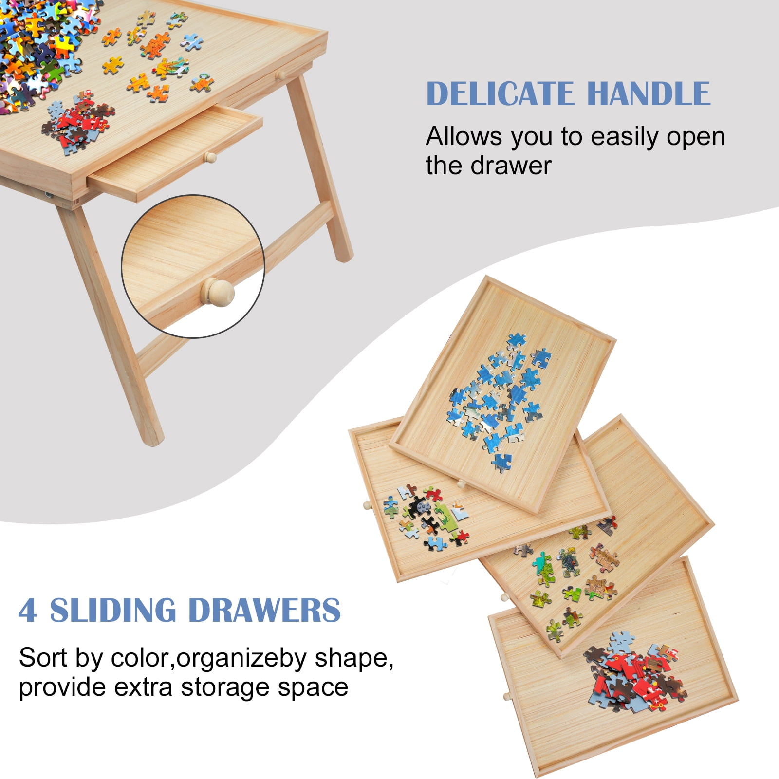 1500 Piece Puzzle Table with Folding Legs and 4 Sliding Drawers,34" x 26" Wooden Jigsaw Puzzle Board with Protective Coverfor Adults