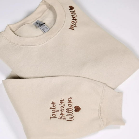 Custom Mama Embroidered Sweatshirt With Kids Names On Sleeve, Personalized Mom Embroidery Birthday Mommy, Unisex Sweatshirt, LINHKHA