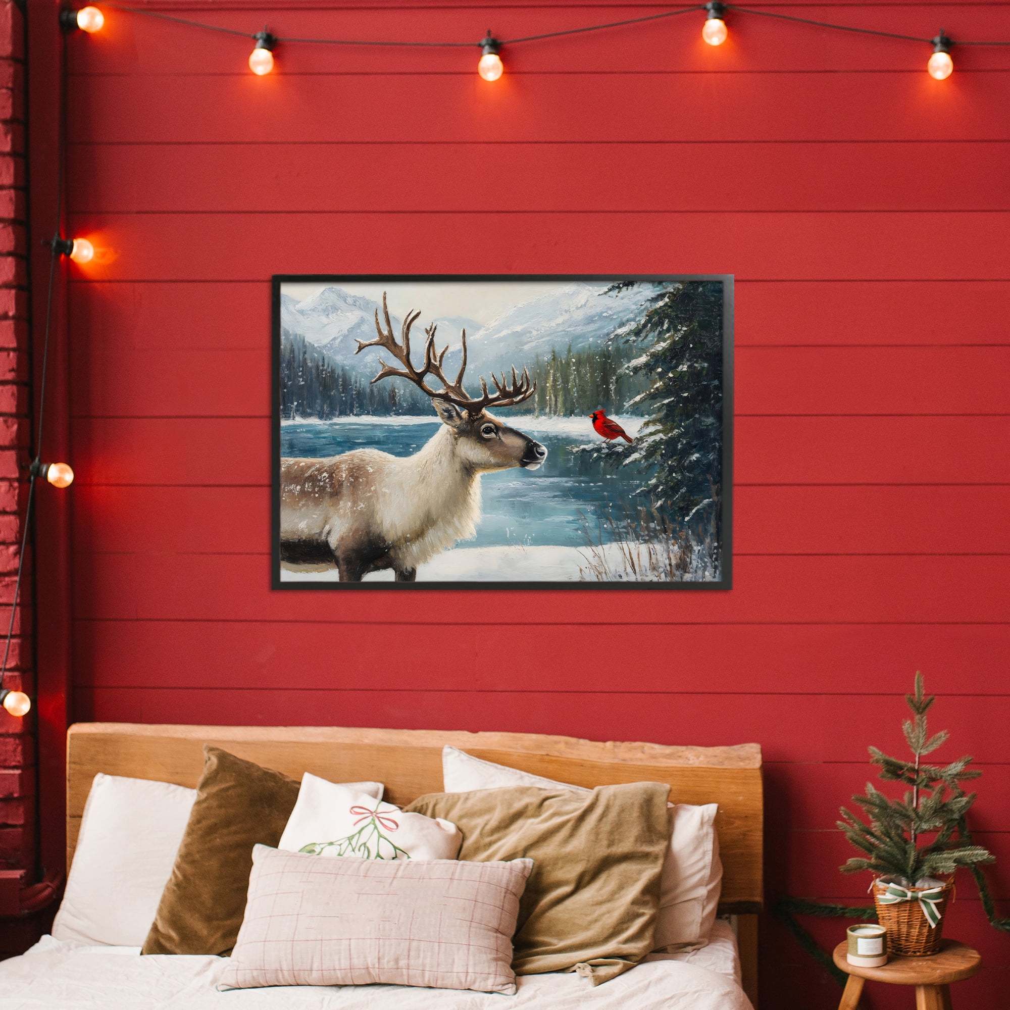Christmas Conversation In Wild Black Framed Giclee Art, design by Petal Prints Design