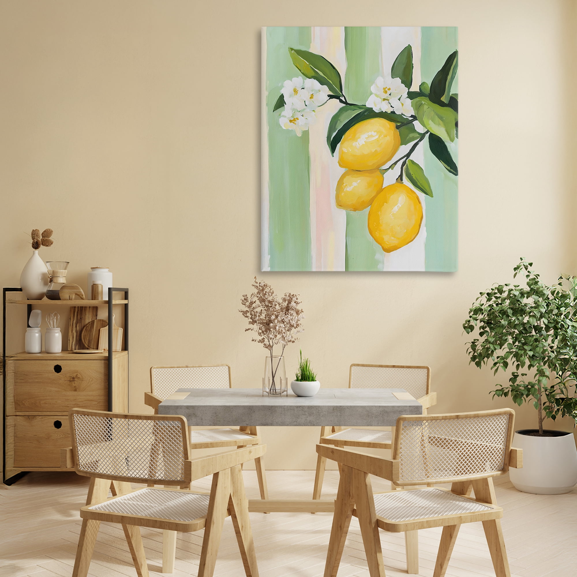 Stupell Industries Lemons & Flowers on Stripes Canvas Wall Art, design by The Prints Vibe