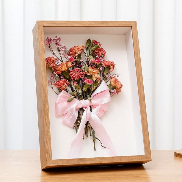 Marco de fotos tridimensional hueco ligero de 3 cm y 8 pulgadas con flores secas, marco de fotos de mesa de 5 cm, regalo hecho a mano