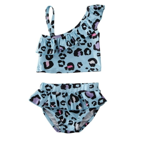 

Sunisery Newborn Baby Girls Summer 2Pcs Swimwear Set Ruffle Leopard Print Bikini Tops Leopard Print Bottoms Blue 3-4 Years