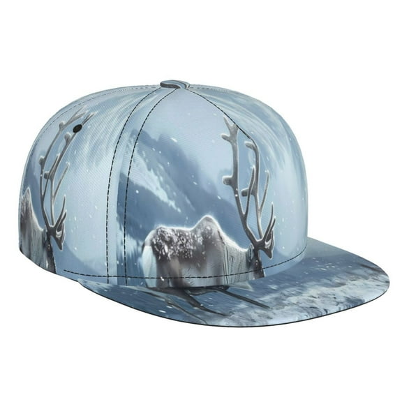 Hirioo Winter Reindeer In Snowy Mountains for Baseball Cap Men Cap Flat Brim for Men Women Teens Adjustable Baseball Cap
