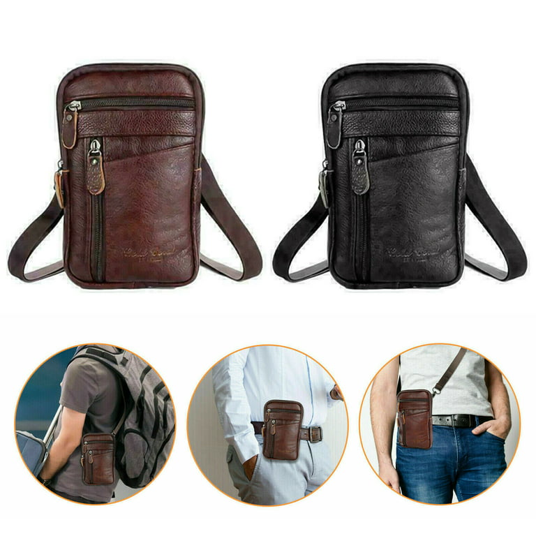 Dazone Men's Genuine Leather Fashion Phone Pouch Hand Bag Shoulder Crossbody Waist Belt Pack Fanny Travel Hip Hanging Purse (Brown), Size: Large
