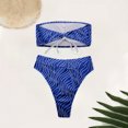 thumbnail image 4 of UTSJKR Women's Bandeau Bikini Sets Two Piece Swimsuit Strapless High Cut Bandeau Bikini Lace Up Bathing Suit Ribbed Bikini Set Dark Blue L, 4 of 6