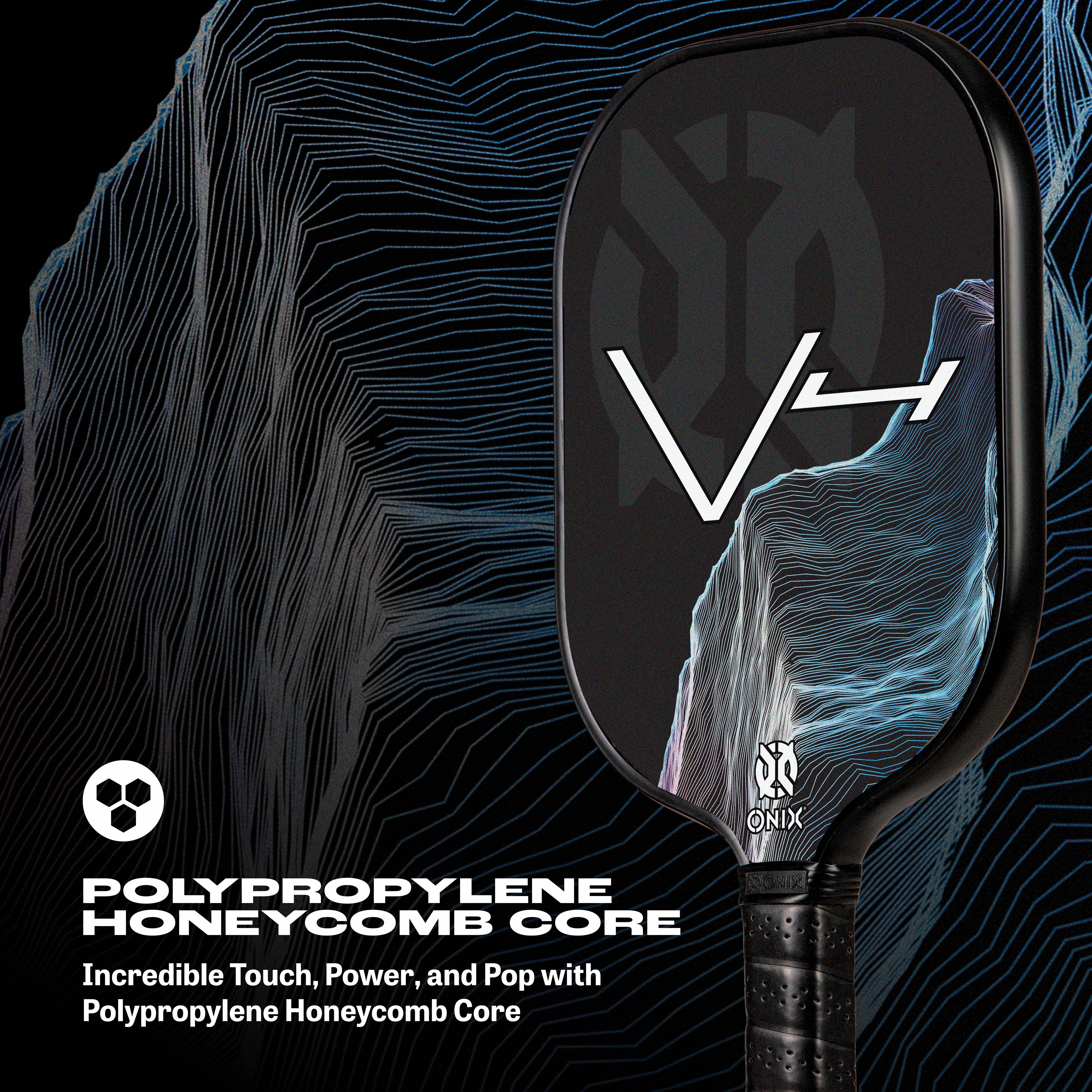 ONIX V4 Fiberglass Pickleball Paddle, Polypropylene Core. For All Ages and Skill Levels, 8 oz, Black