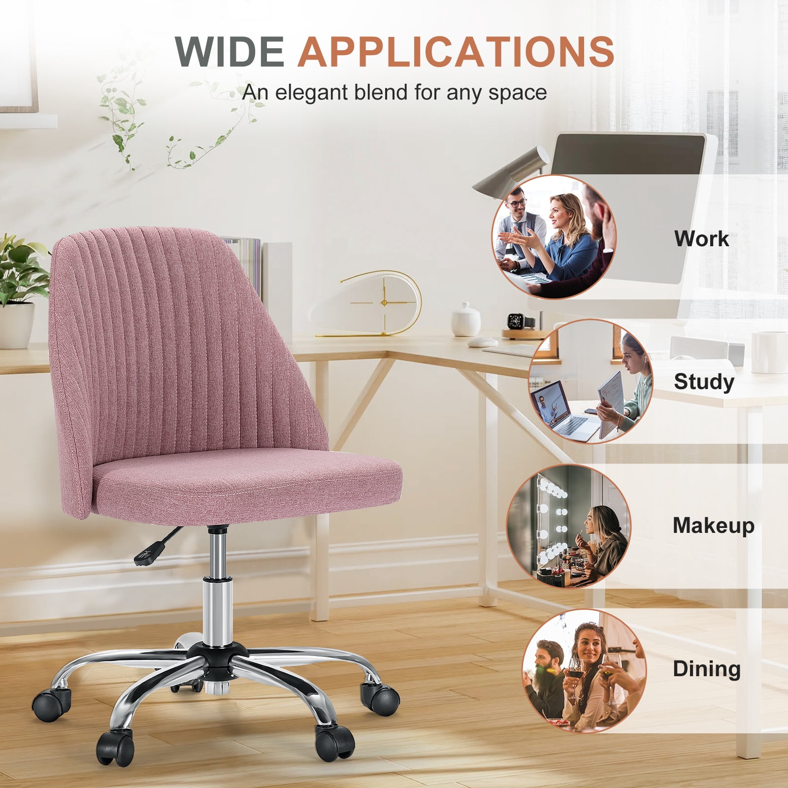 Armless Adjustable Swivel Desk Chair with Wheels