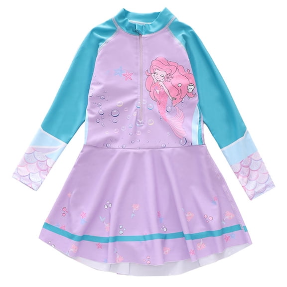 lnmuld Girls Swimsuit One Piece Long Sleeve Swimsuit Jumpsuit Rash Guard Bathing Suit for Sun and Comfort Color:Purple2,Size:10-12 Years
