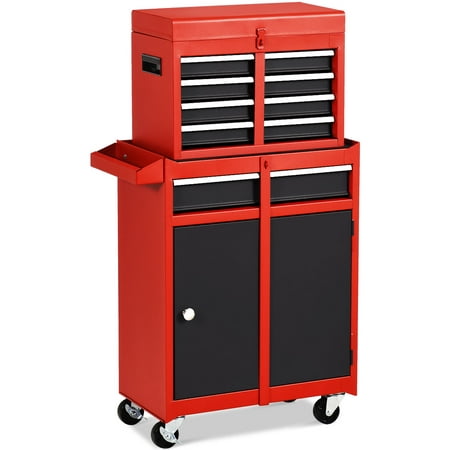 2 in 1 Tool Chest & Cabinet with 5 Sliding Drawers Rolling Garage