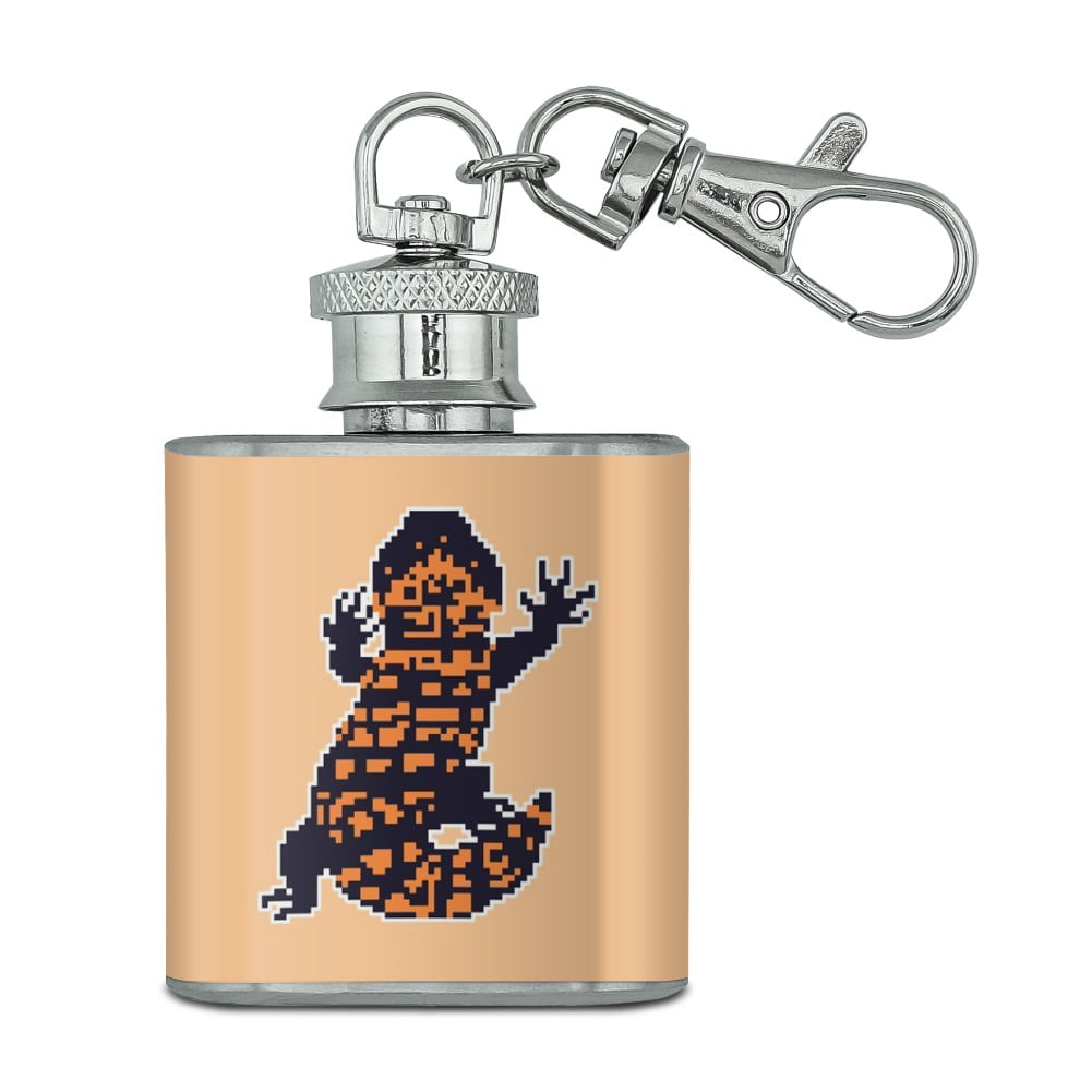 Toad Sitting In Front of Mushrooms Stainless Steel 1oz Mini Flask Key Chain 