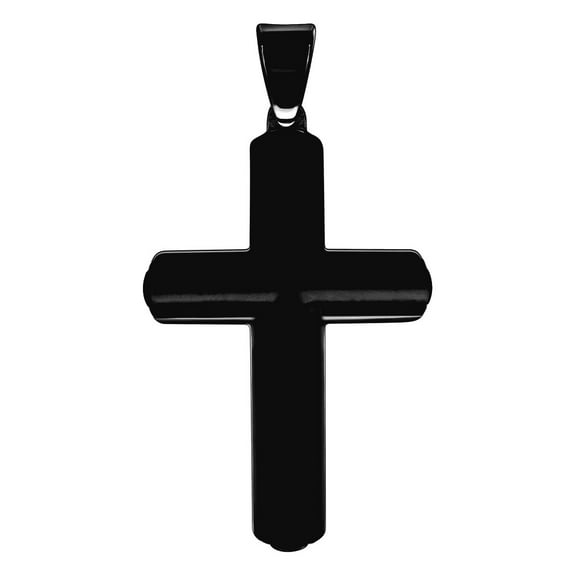 Stainless Steel Black-tone Mens Cross Religious Charm Pendant Necklace for Men