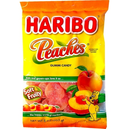 HARIBO Peaches Gummy Candy, 8oz Peg Bag-Pack of 2