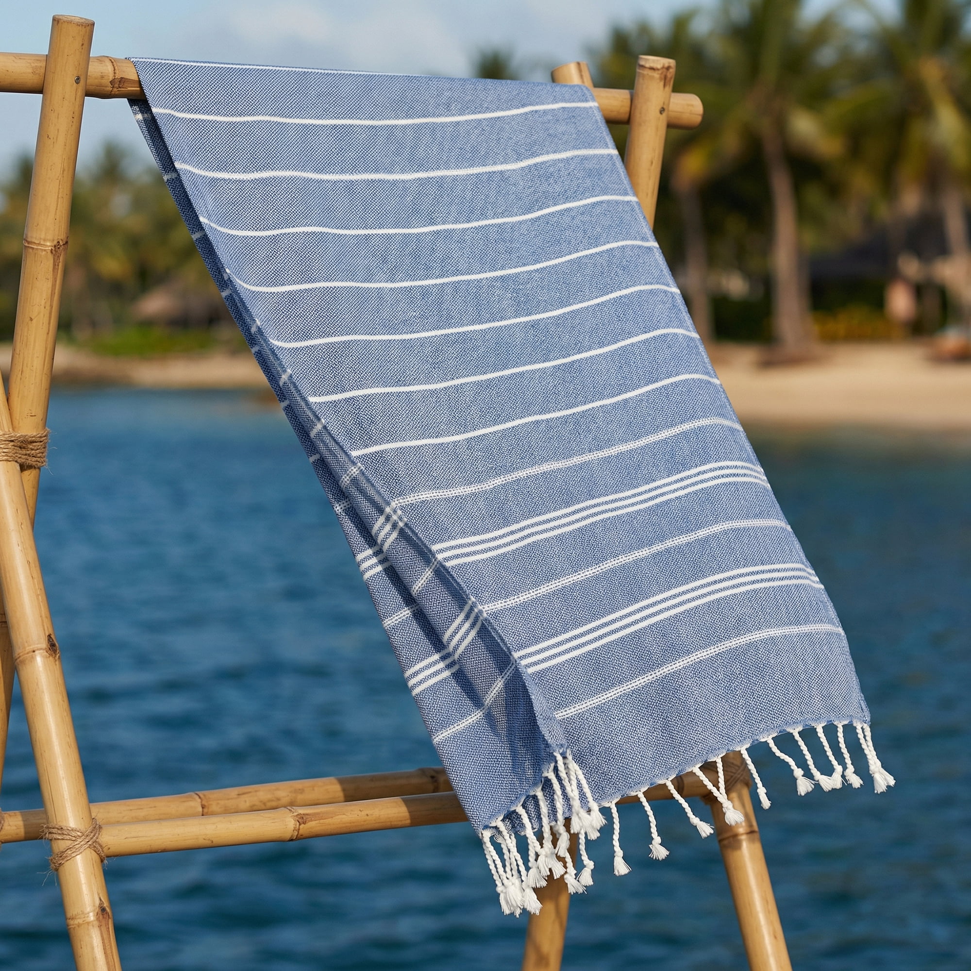 Unique Bargains Stripe Turkish Sand Free Towel 2 Pack Royal Blue/Light Yellow 71"x35"