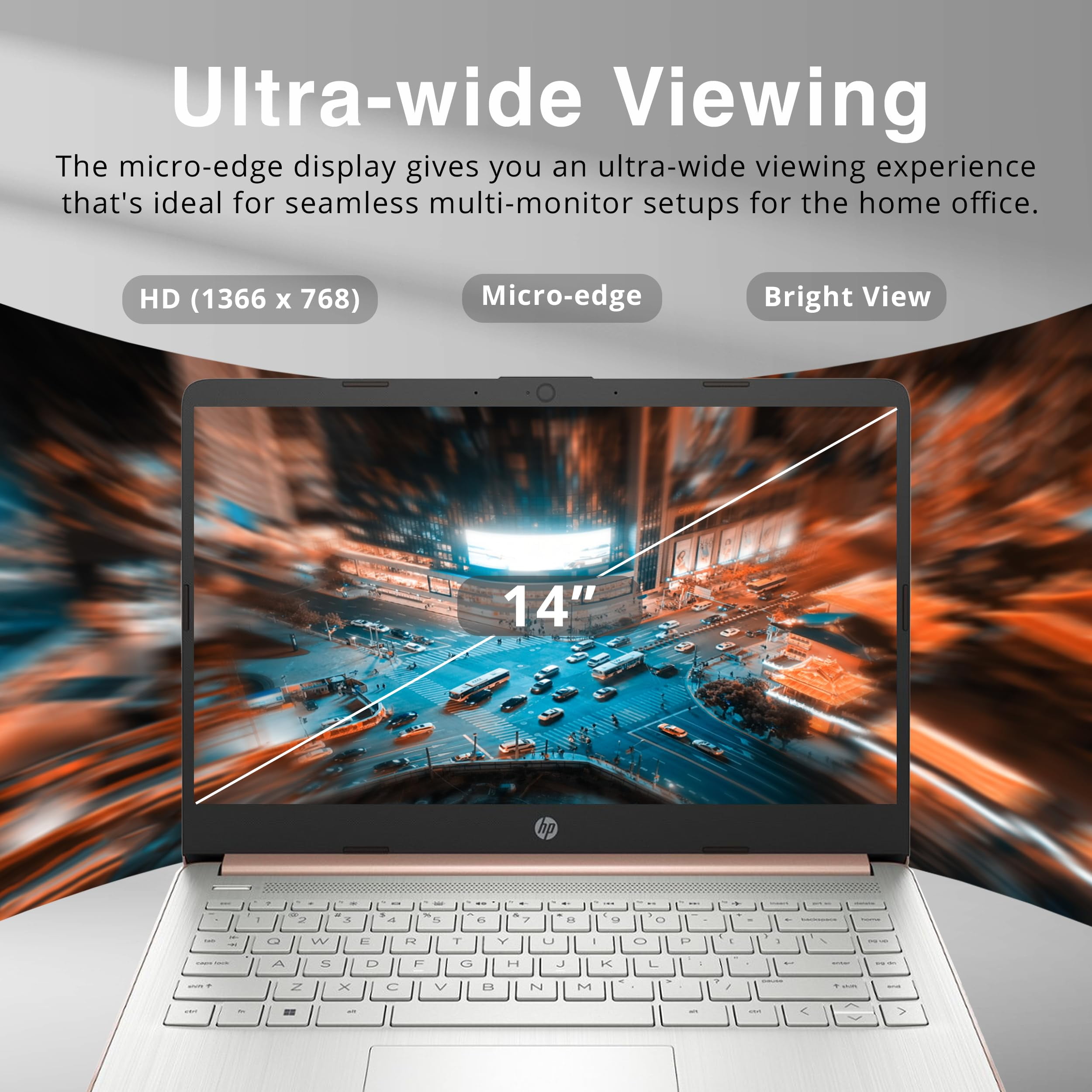 HP Premium Stream 14" HD BrightView Laptop, Intel Celeron N4120, 16GB RAM, 64GB eMMC Storage, HD Webcam, UHD Graphics, 1 Year Office 365, Bluetooth, WiFi, HDMI, Win 11s, Gold, 32GB Hotface USB Card