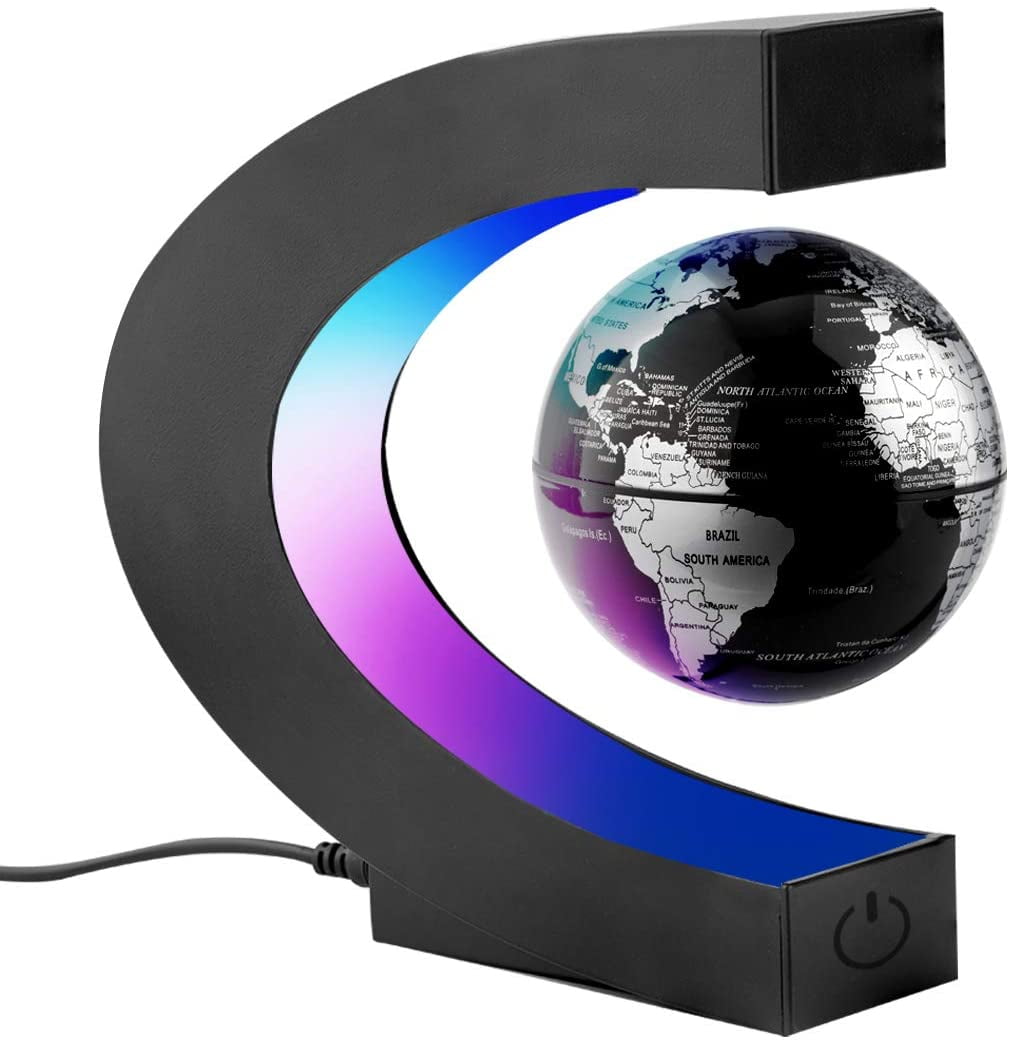 C Shape LED World Map Globe Magnetic Levitation Floating Globe Home Office Decor 
