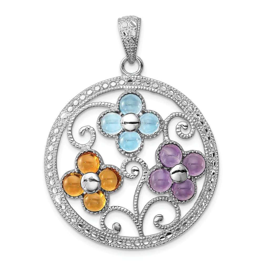 FB Jewels Sterling Silver Rhodium-plated White Topaz & Diamond Pendant FB Jewels Sterling Silver Rhodium-plated White Topaz & Diamond Pendant