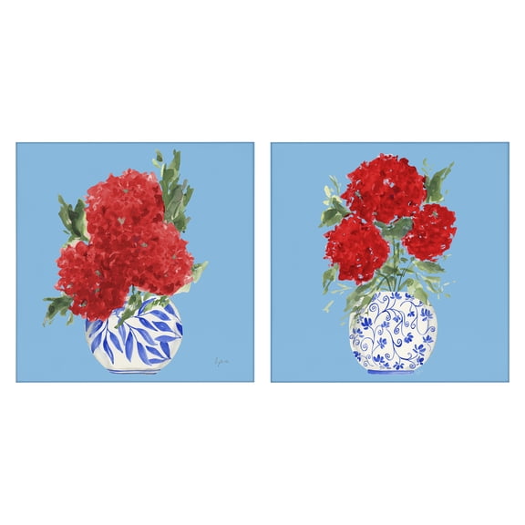 Stupell Industries Bright Red & Blue Hydrangeas 2 Piece Canvas Wall Art Set, design by Lucille Price