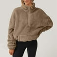 thumbnail image 5 of BRDFRL Womens Quarter Zip Pullover Sweaters Fuzzy Fleece Sweatshirt Faux Shearling Warm Zip Up Hoodies Outwear with Pockets Brown M, 5 of 5