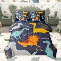 Homewish Kawaii Navy Dinosaur Twin Bedding Sets 7-Piece for Kids, Chic Polkadots Bedding Comforter Set, Cartoon Animal Reversible Sheet Sets, Lightweight Room Decor
