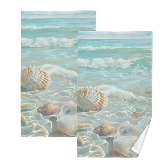 Seashells Sea Stars Beach Hand Towel Set 2 Pcs Cotton Absorbent Soft Face Towels 400 GMS Bath Towels for Bathroom Kitchen Shower Hotel Decor 16"x28"