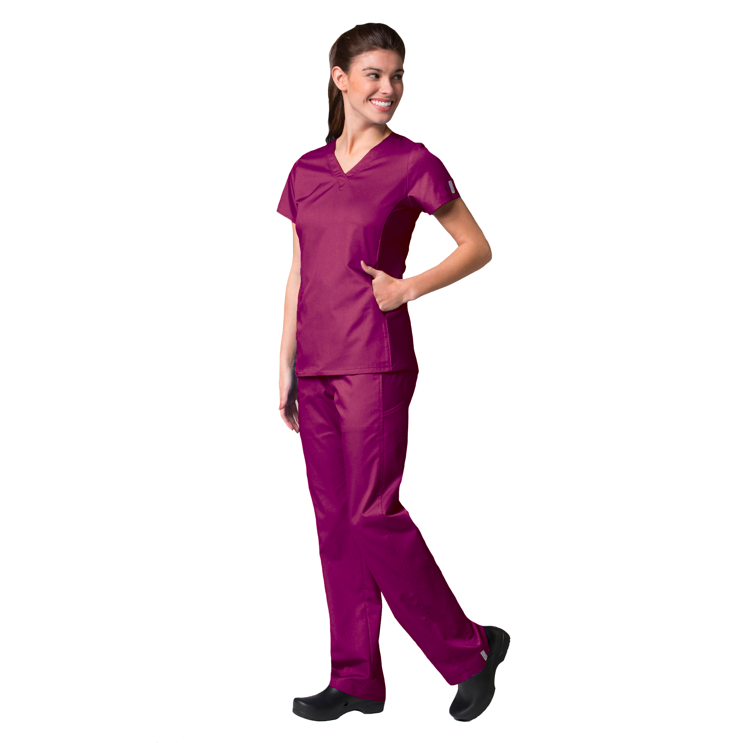 Stretch Women Nursing Scrubs Set V Neck Fashion Rib Scrubs Uniforms Top Pants PS1116 