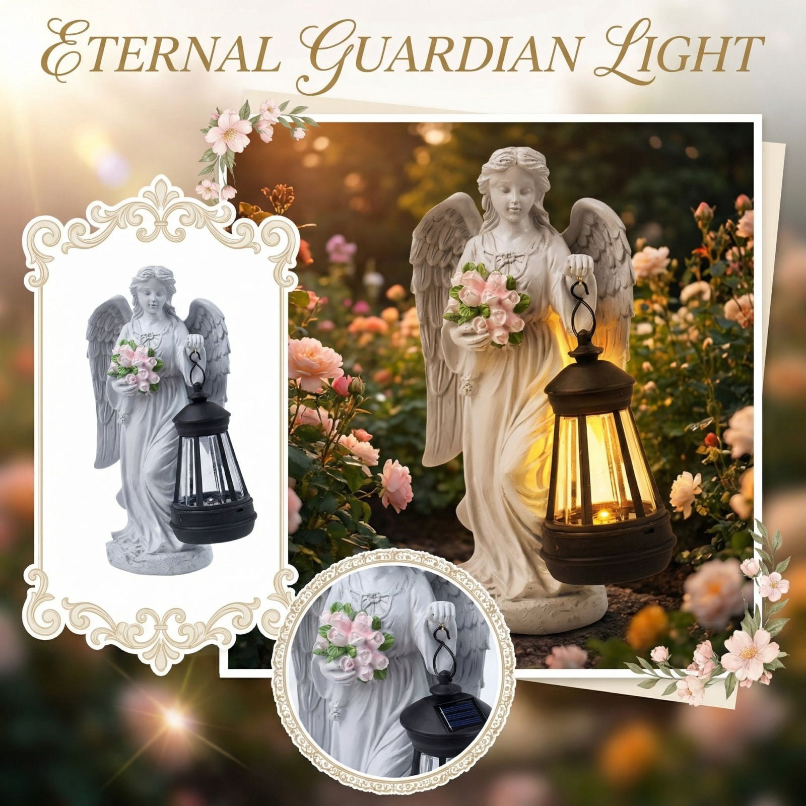 Solar Angel Outdoor Garden Decor Statues - 9 inches Solar Outdoor Sculptures for Outside Yard Art Patio Balcony Front Lawn Ornaments Gifts for Mom Grandma