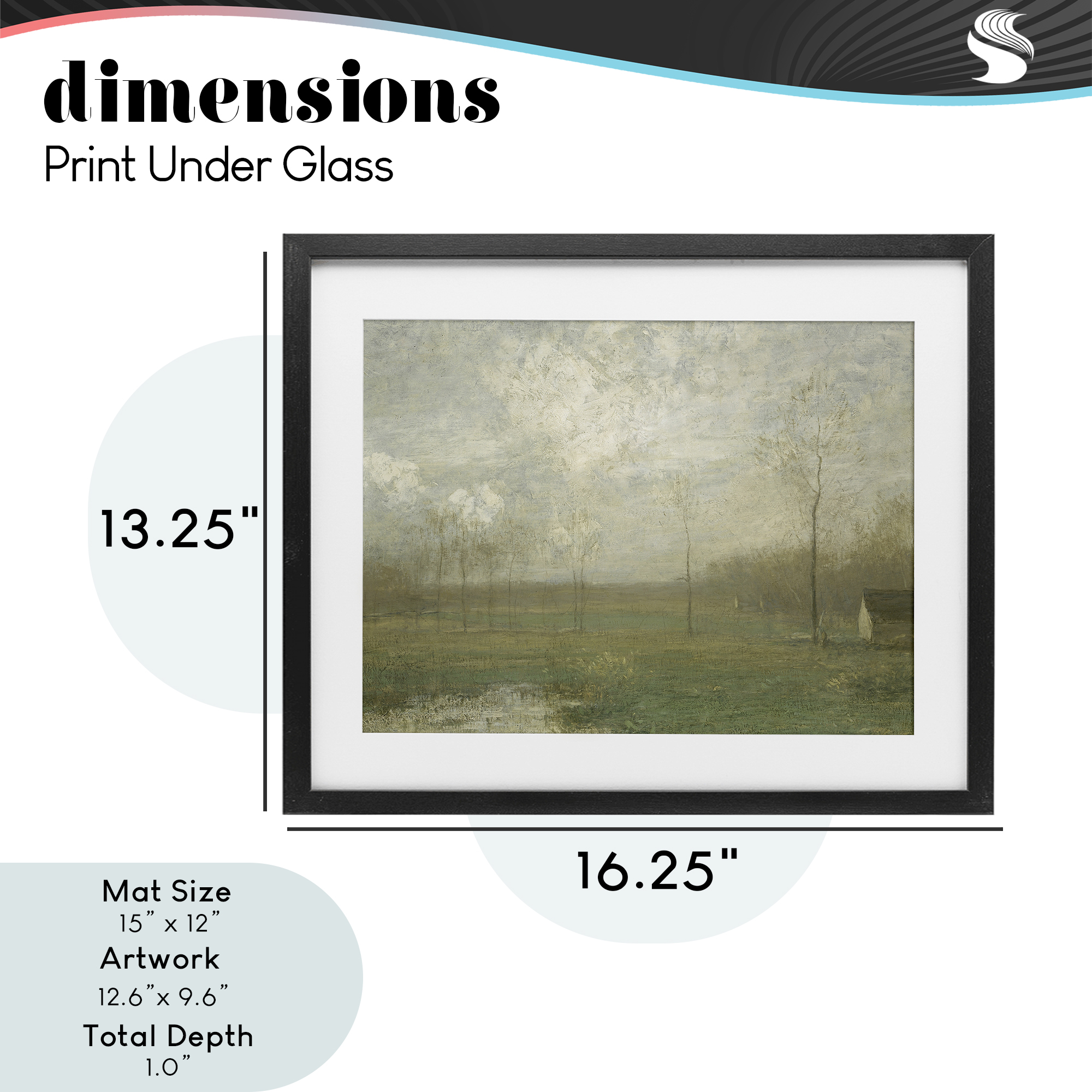 Hazy Farmland View Black Framed Print Under Glass, design by Lettered and Lined