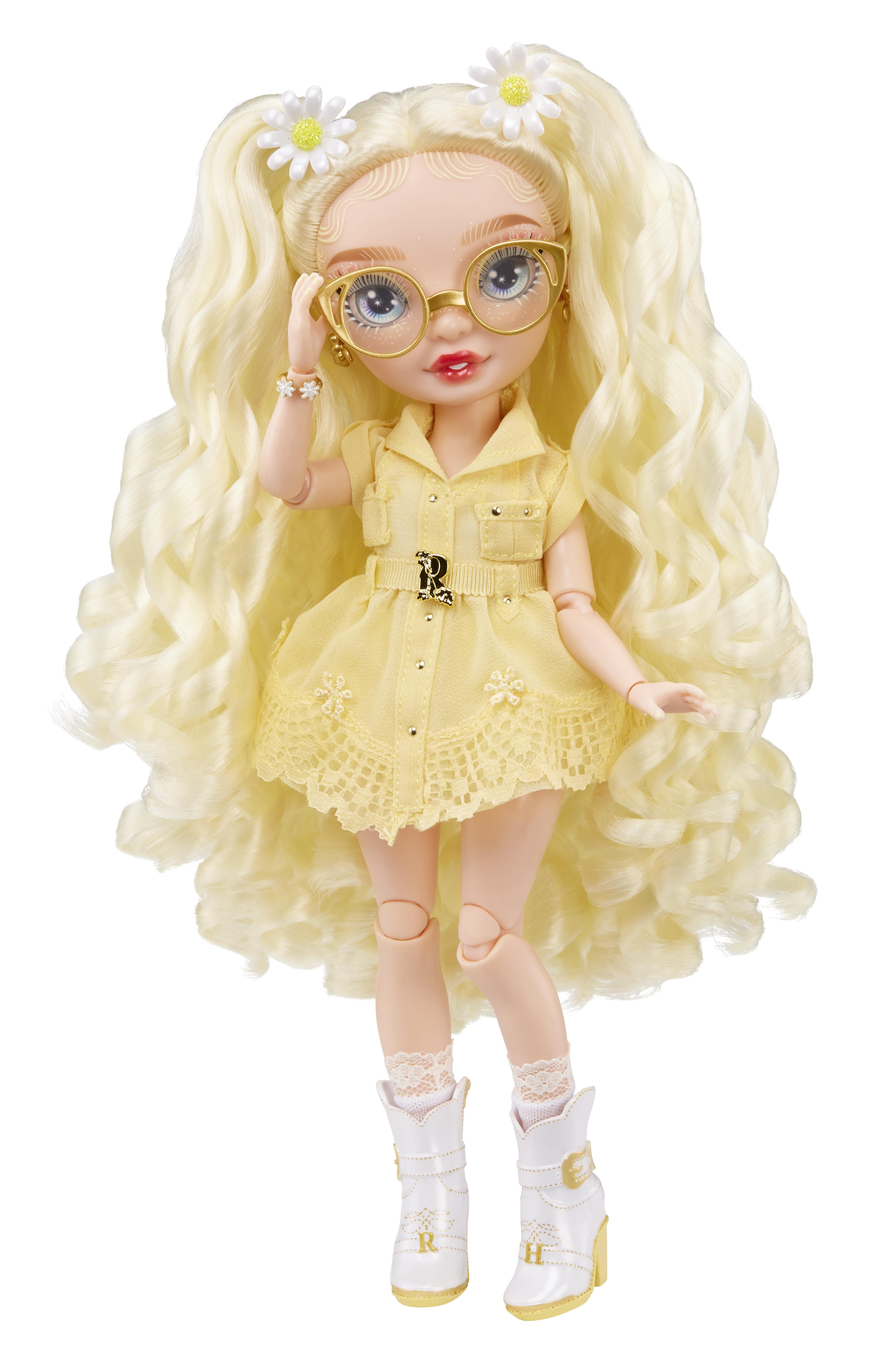 Rainbow High Delilah Fields- Buttercup Yellow Fashion Doll with Albinism & Glasses. 2 Designer Outfits to Mix & Match with Accessories, Great Gift for Kids 6-12 Years Old and Collectors