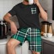 thumbnail image 2 of Mangas de Mano para Hombres Plaid Casual Home Sleepwear Manga Corta Cuello Redondo Top Y Pantalones Cortos Set, Algodón Poliéster Sala de Desgaste, 2 of 6